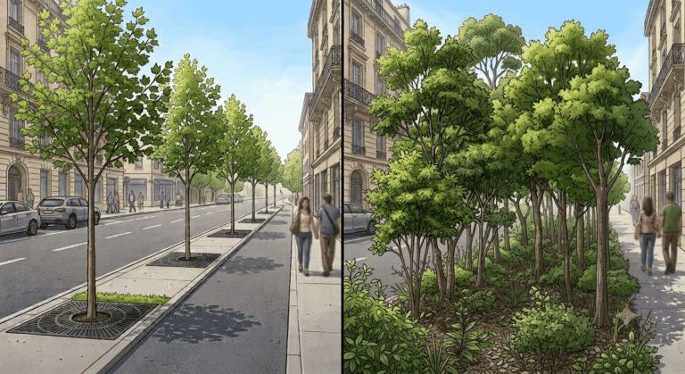 Végétalisation urbaine alignement miyawaki