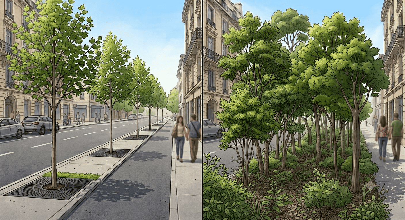 Végétalisation urbaine alignement miyawaki